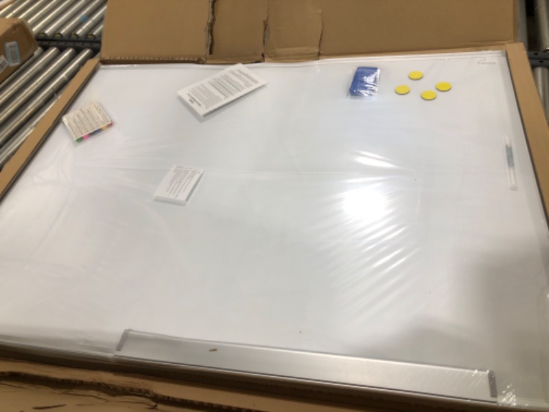 Photo 2 of 48" x 36" Dry Erase Board, Ohuhu Magnetic Large Whiteboard/White Board with 6 Color Dry Erase Markers, 4 x Magnetic Stickers, 1 x Eraser, 4 x Screw Nuts & Sleeve Anchors, Aluminum Frame, Silver