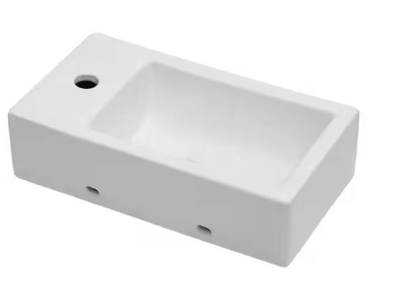 Photo 1 of 18 in. x 10 in. White Ceramic Rectangle Wall Mount Bathroom Sink with Single Faucet Hole
