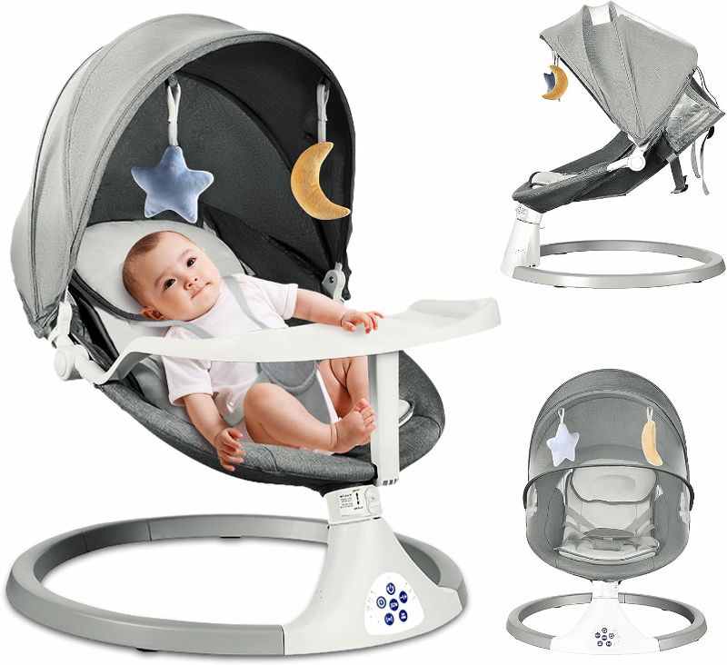 Photo 1 of  Baby Swings for Infants, Toddler Baby Swings Chair for Newborn Infants Rocks with Remote Control, Adjustable Portable