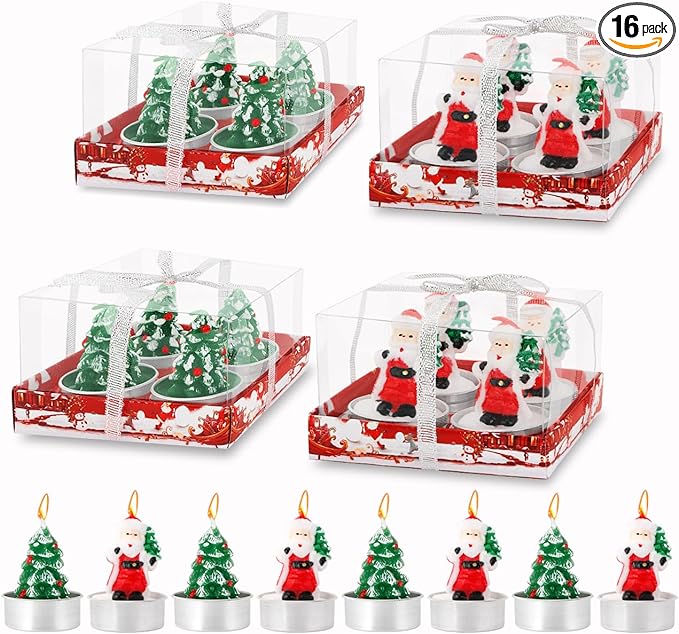 Photo 1 of 16Pcs Christmas Tree Tealight Candles Set, Christmas Handmade Delicate Santa Clau Tree Candles with Gift Box, Long Burning Candles, for Xmas Gift Home Party Decorations Dining Table Centerpieces Decor