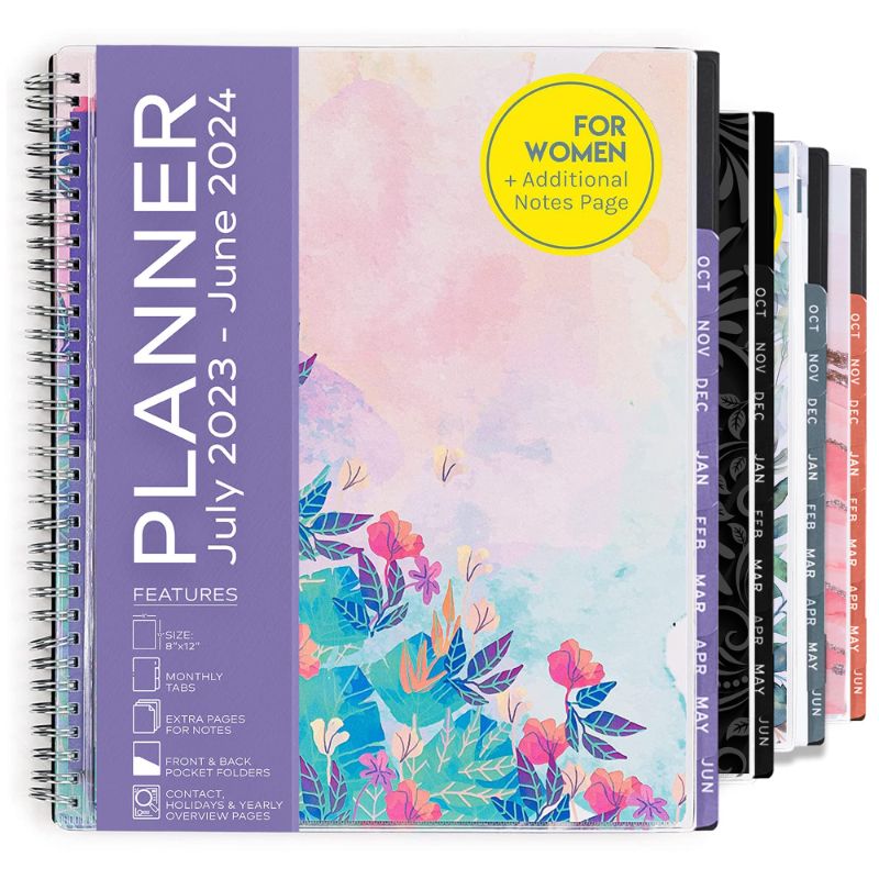 Photo 1 of Simple Planner 2023-2024 Academic Planner - ENSIGHT - 8.5 x 11" with Tabs, Weekly and Monthly Calendar, Business, Student or Personal Day Planner for Women with Storage Pockets, Notes Pages, Thick Paper Runs July 2023 - June 2024 (Watercolor) White New Ed