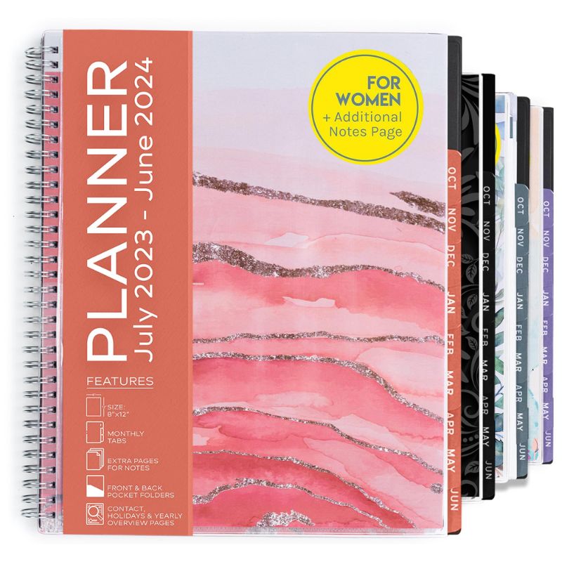 Photo 1 of Simple Planner 2023-2024 Academic Planner - ENSIGHT - 8.5 x 11" with Tabs, Weekly and Monthly Calendar, Business, Student or Personal Day Planner for Women with Storage Pockets, Notes Pages, Thick Paper Runs July 2023 - June 2024 (Marble) Pink Marble New 