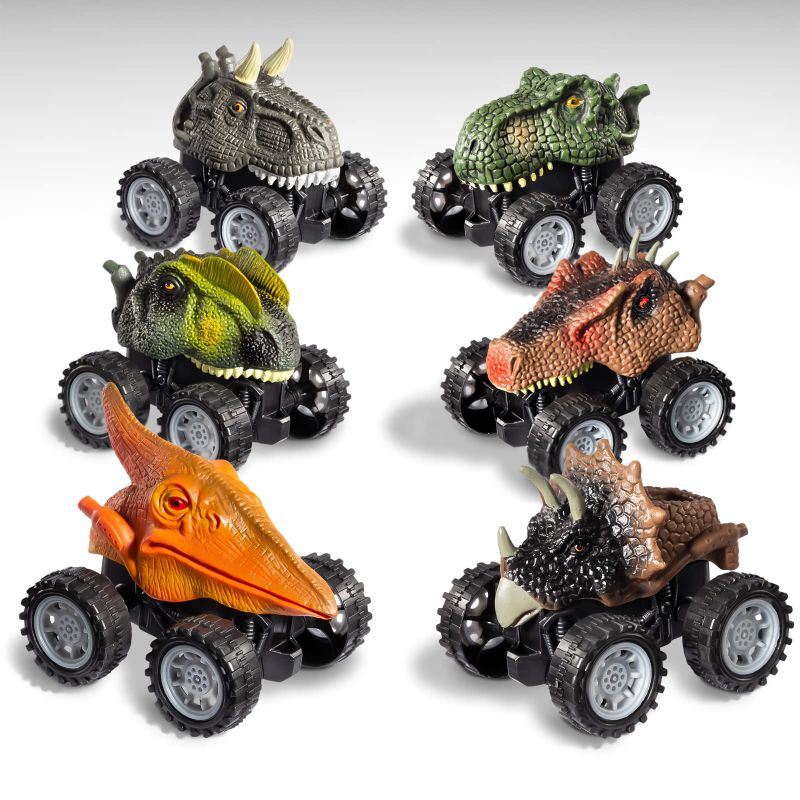 Photo 1 of 6 Pack Dinosaur Toys for Kids 3-5-7 with Play Mat | Dinosaur Toy Inertia Cars | Monster Trucks Dino Toys with T-Rex for 3 Year Old Boys and Toddlers | Dinosaur Games Boy Toys Gifts Age 4 6 8 9 and Up 6 Pack Dinosaur Inertia Cars