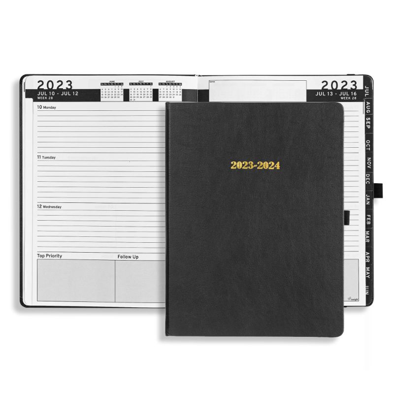 Photo 1 of HARDCOVER Daily Leather Planner Weekly Monthly - 8.5x11 - Ensight Academic Planner Business Personal or Student - Pen Holder, Bookmark, Notes Pages, Thick Paper, July 2023 - June 2024 (Black) Black New Edition