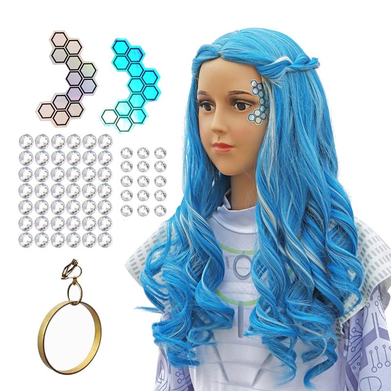 Photo 1 of ColorGround Long Wavy Blue with Silvery White Cosplay Wig Wig with Accessories