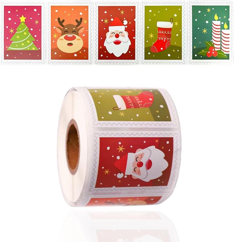 Photo 1 of 500 Pcs Per Roll, 5 Cute Designs, Perfect for Xmas Gifts, Holiday Package Decorations, and New Year Wrapping Decor 