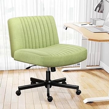 Photo 1 of Darkecho Armless Office Desk Chair with Wheels,Thick Padded Fabric Cross Legged Wide Chair with Pocket Spring Cushion,Comfortable Adjustable Computer Task Vanity Chair for Home Office,Bedroom,