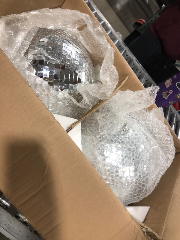 Photo 2 of 2 Pack 12 Inches Disco Light Mirror Ball Stylish Mirror Ball Mirror Disco Ball Silver Hanging Reflective Lighting Mirror Balls Revolving Strobe Light Ball for Club Stage Event Festivals Party Decor
