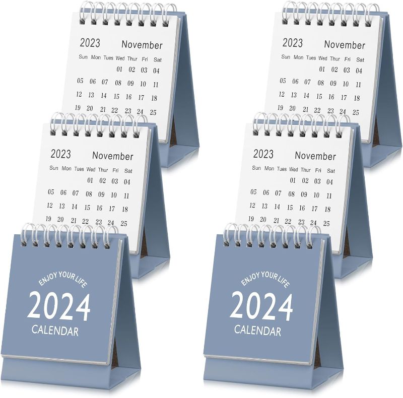 Photo 1 of Kosiz 6 Pcs Mini Desk Calendar Nov. 2023-Dec. 2024 Twin Wire Binding Standing Small Desktop Calendar Portab