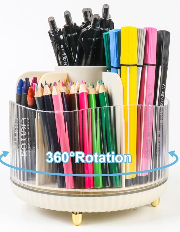 Photo 1 of EPKAOZEY Rotating Pen Holder Desk Organizer, 7 Grids 360° Pencil Holder Rotatable Desktop Organizer, Removable Makeup Holder Large Capacity, Holds Pencils, Crayons and All Kinds of Stationery, Makeup 