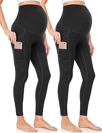 Photo 1 of Begrily Womens Maternity Leggings Over The Belly Workout Pregnancy Active Athletic Yoga Pants with Pockets 2 Pack Size M