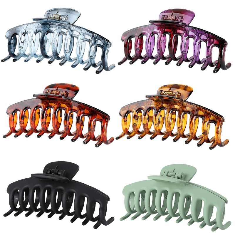 Photo 1 of Fuystiulyo 6 Pack Large Metal Hair Claw Clips for Women, Nonslip Gold Hair Clips for Thick Thin Hair, Strong Hold Jaw Clips Hair Clamps Hair Styling Accessories (Multicolor C)
