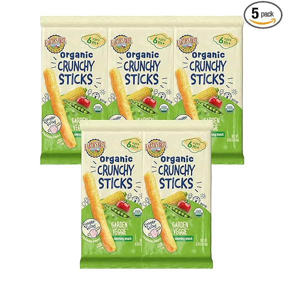 Photo 1 of EXP 06/07/2024 Earth's Best Organic Baby Food, Dissolvable Teething Snack for Babies 6 Months and Older, Garden Veggie Crunchy Sticks, .56 oz Pack (Pack of 5)
