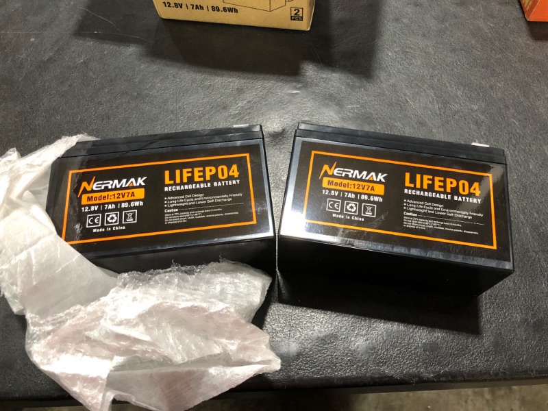 Photo 2 of NERMAK 12V 7Ah (7.2Ah) Lithium LiFePO4 Battery 2 Pack, 2000+ Cycles Lithium Iron Phosphate Rechargeable Battery for Small Solar, UPS, Lighting, Power Wheels, Fish Finder and More, Built-in 8A BMS 12V 7Ah-2PACK