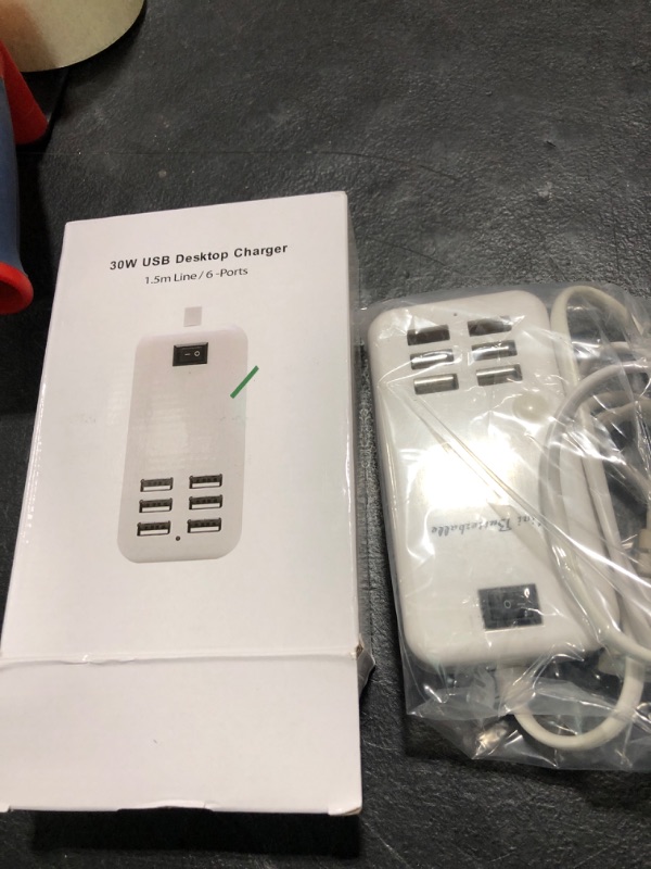 Photo 2 of 6 Ports USB Charger Hub Desktop US Plug AC Power Wall Travel Charging Adapter Slots Charging Station Extension Socket Outlet with Cable