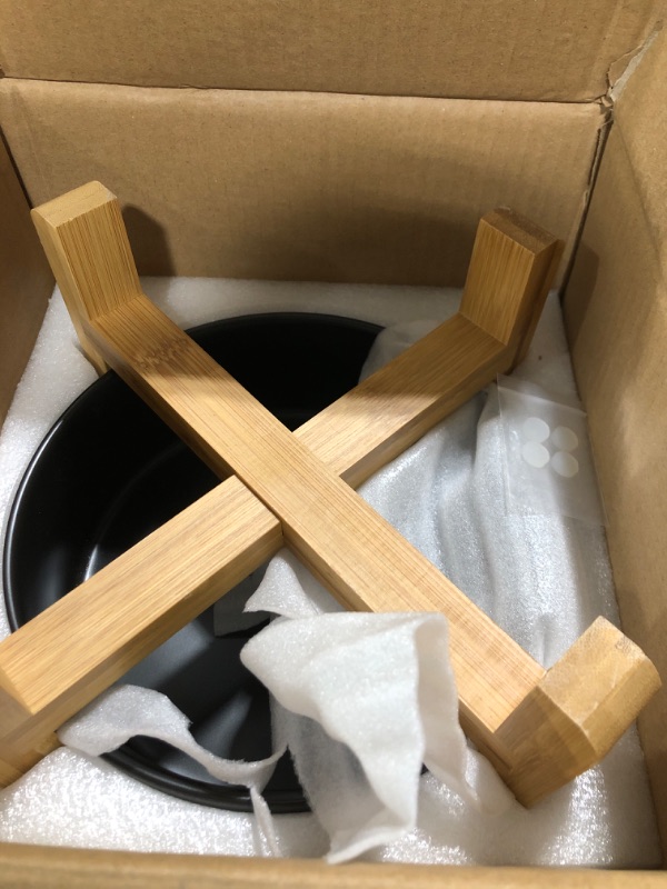 Photo 2 of Addogyy Black Elevated/Raised Dog Bowl Ceramic with Wood Stand for Medium Large Breed,Dog Food Water Dish Heavy Wighted, Non Slip Modern Cute Porcelain Pet Bowl Extra Large Black Large Dog Bowl with Stand Black Large Dog Bowl with Stand