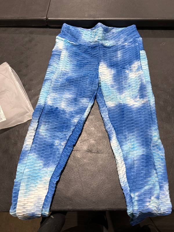 Photo 2 of TIK Tok Legging Womens High Waisted Seamless Workout Leggings Butt Lift Yoga Pants Booty Scrunch Tights #0 Textured Pockets Sky Blue&white Large