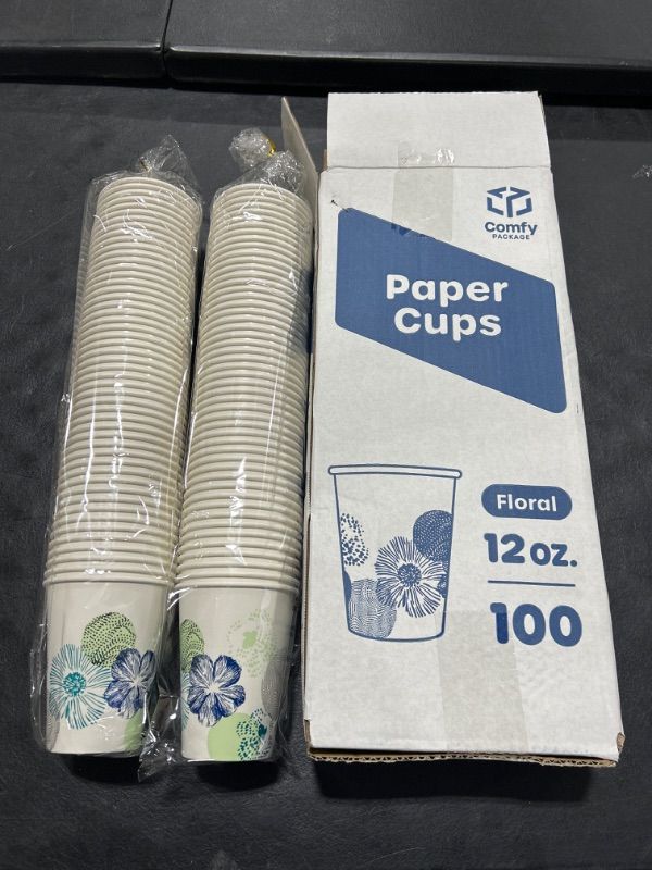 Photo 1 of 100 12OZ FLORAL PAPER CUPS