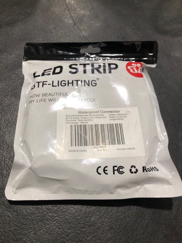 Photo 2 of BTF-LIGHTING 6.56ft 2 Pin 18AWG IP68 Extension Cable Wire with Male and Female Connectors at Both Ends for Single Color FCOB COB 5630 5730 5050 etc LED Strip 15mm Metal nut Small Size 6.56ft Small Size 2 PIN