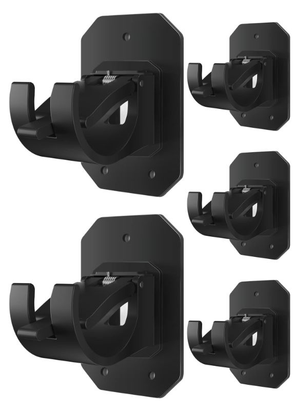 Photo 1 of 5PCS Upgraded No Drill Curtain Rod Brackets No Drilling Curtain Rod Holders Self Adhesive Curtain Rod Hooks Nail Free Adjustable Curtain Hangers Suitable for Poles of 0.62~1.57 Inch 5PCS Black