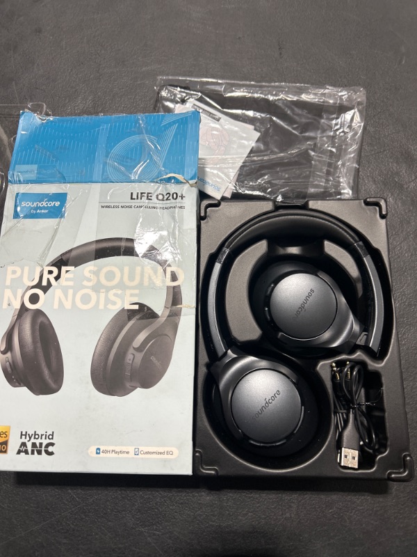 Photo 2 of Soundcore Anker Life Q20 Hybrid Active Noise Cancelling Headphones, Wireless Over Ear Bluetooth Headphones, 40H Playtime, Hi-Res Audio, Deep Bass, Memory Foam Ear Cups, for Travel, Home Office Black