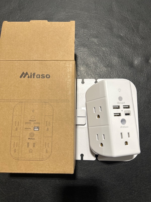 Photo 2 of Mifaso Wall Outlet Extender with Shelf and Night Light,Surge Protector, Wall Charger with 5 USB Outlets and 3 USB Ports 1 USB C Outlet Wide Space 3-Sided Power Strip Multi Plug Outlets…