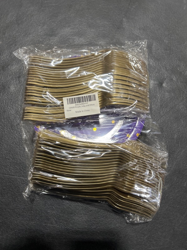 Photo 2 of CENLBJ Purple Gold Paper Plates and Forks Party Supplies 100 PCS-50 * 7" Dispoable Plates & 50 * 6.3" Plastic Forks for Carnival,Graduation,Birthday and Others Classic-100pcs Purple