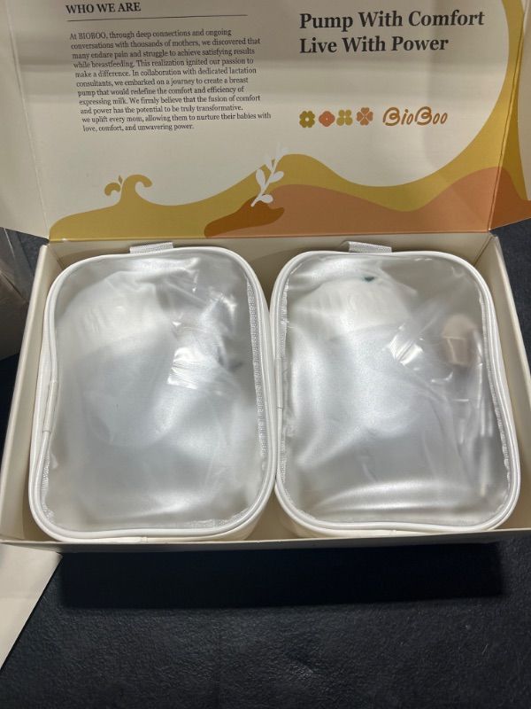 Photo 1 of BIOBOO Hands Free Breast Pump, Wearable Breast Pump with Silicone Massage Petal Function, Portable Electric Breast Pump 2 Packs - White