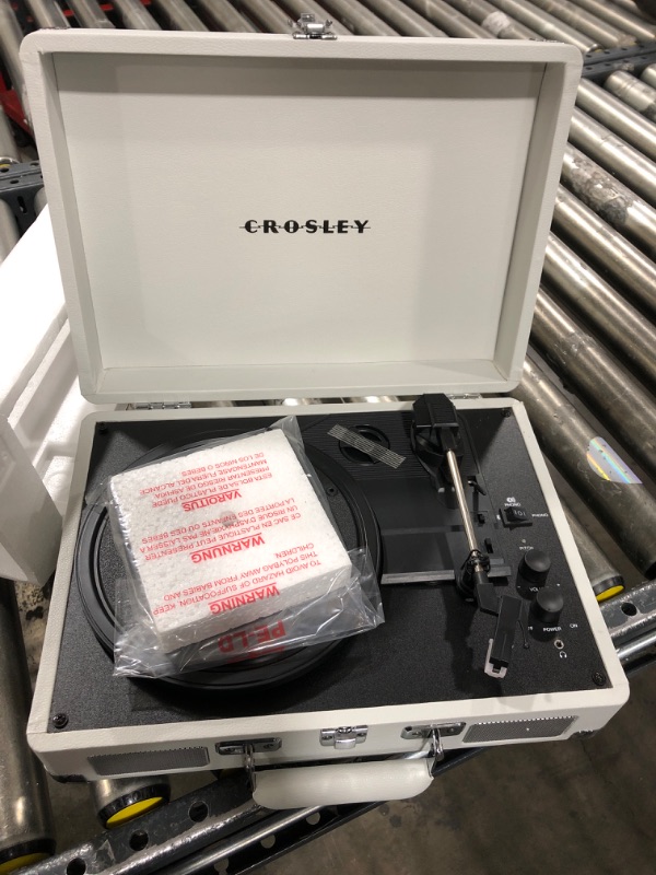 Photo 2 of Crosley CR8005F-WS Cruiser Plus Vintage 3-Speed Bluetooth in/Out Suitcase Vinyl Record Player Turntable, White Sand Bluetooth In/Out White Sand