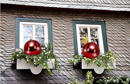 Photo 1 of 8" Extra Large Outdoors Christmas Balls Ornaments Jumbo Oversized Christmas Tree Decorations Giant Hanging Xmas Plastic Balls Ornaments for Lawn Yard Decoration(RED)