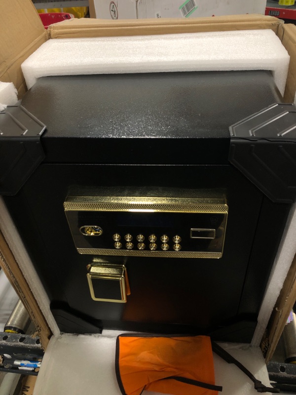 Photo 2 of 2.2 Cub Safe Box Fireproof Waterproof, Large Fireproof Safe with Fireproof Waterproof Bag, Digital Keypad Key, Inner Cabinet Box, LED Light, Home Safe Fireproof Waterproof for Money Jewelry Document Black Gold