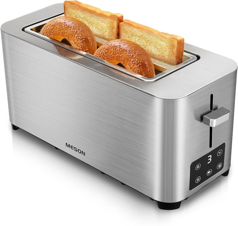 Photo 1 of 4 Slice Toaster with LED Timer Display, Stainless Steel Bread Toasters with Long Extra Wide Slots, 6 Bread Shade Settings, Bagel/Defrost/Cancel Function, Removable Crumb Tray, 