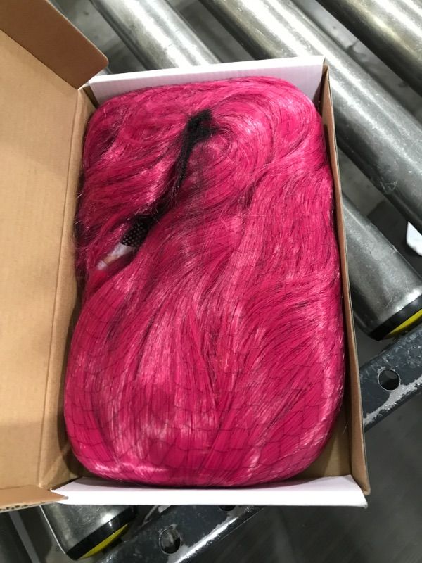 Photo 2 of BERON 14 Inches Hot Pink Wig Short Curly Wig Women Girl's Synthetic Wig Rose Red Wig with Bangs Wig Cap Included