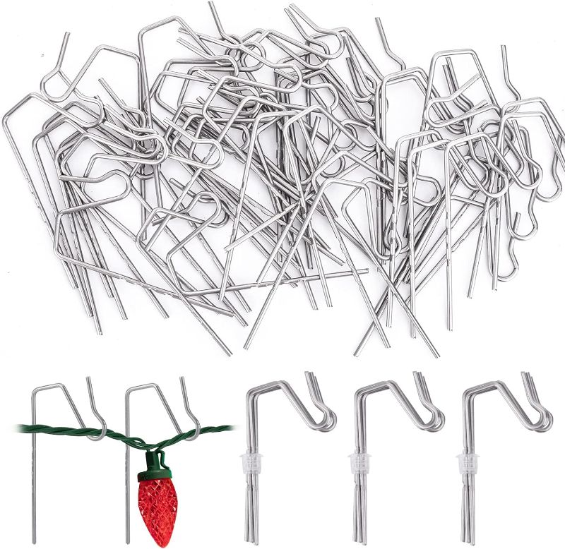 Photo 1 of 100-Count Metal Gutter Hooks for Outdoor Christmas Lights, Outside Lights Gutter Hangers for Gutter Guards Mesh Leaf Filter Shingles Eaves Fences, Ornament Clips Hooks for Hanging Christmas Lights
