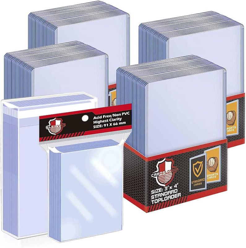 Photo 1 of 100 ct Toploaders Trading Card Sleeves Holder, Hard Plastic Top Loaders Penny Card Sleeves Card Protectors Fit for Baseball Cards, MTG, Yugioh Card (Include 100 Thick Sleeves & 200 Soft Sleeves)
