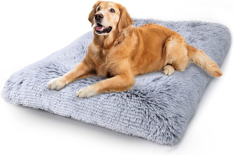 Photo 1 of  Dog Bed Crate Pad, Washable Beds for Large Medium Small Dogs Breeds, Deluxe Plush Anti-Slip Pet Beds Mats, Fulffy Kennel Pad