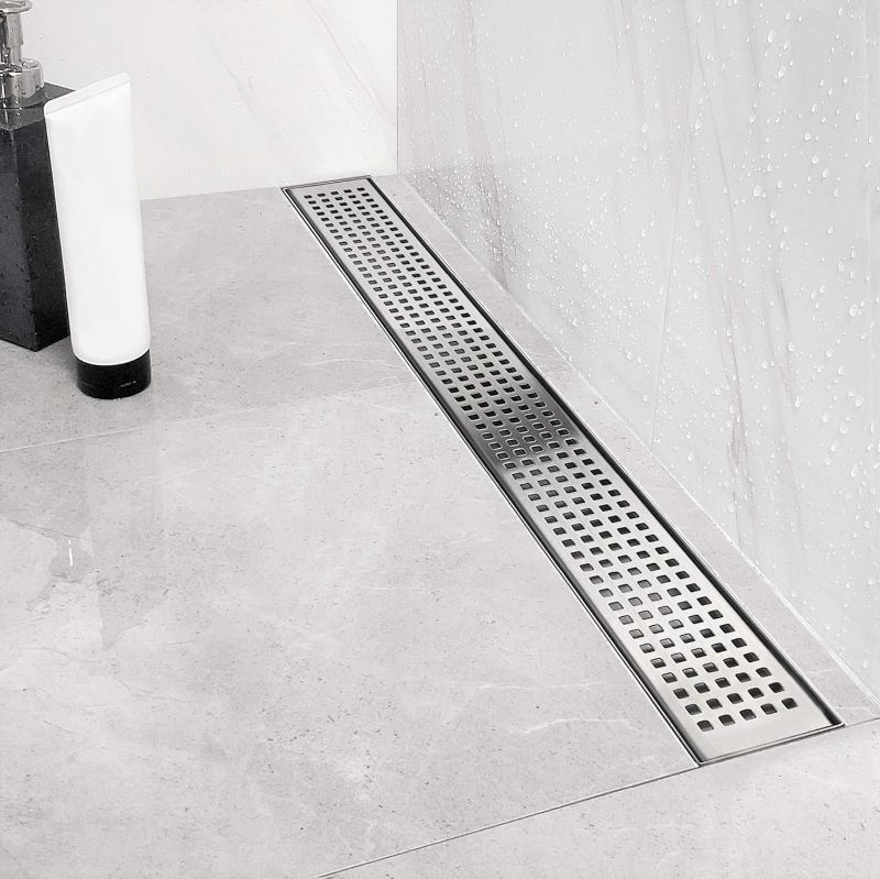 Photo 1 of  60-Inch Linear Shower Drain , Professional Brushed 304 Stainless Steel Rectangle Shower Floor Drain Manufacturer, Linear Drain with Leveling Feet,Hair Strainer