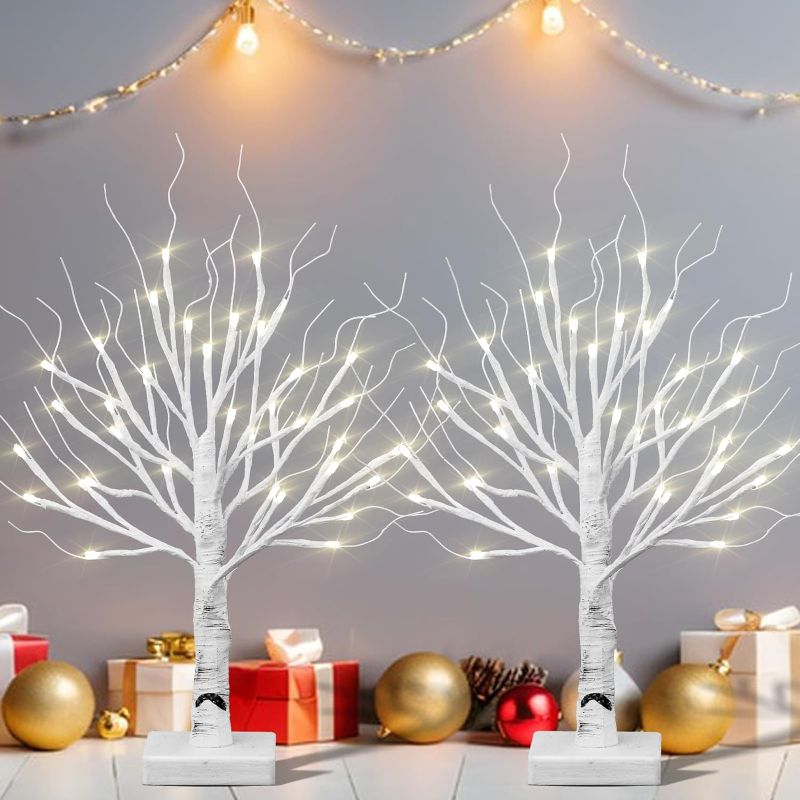 Photo 1 of  Lighted Birch Tree 36LT LED for Home Decor - Set of 2 Light up Tree Artificial Tree Decorations Tabletop Bonsai Tree for Home Party Decor Festival Outdoor Warm White 18"-Present H