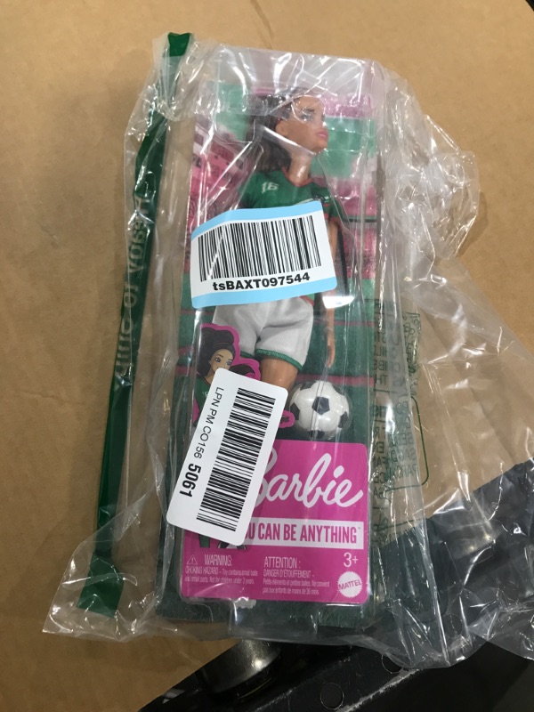 Photo 2 of Barbie Soccer Fashion Doll with Brunette Ponytail, Colorful #16 Uniform, Cleats & Tall Socks, Soccer Ball 11.5 inches Modern Multicolor