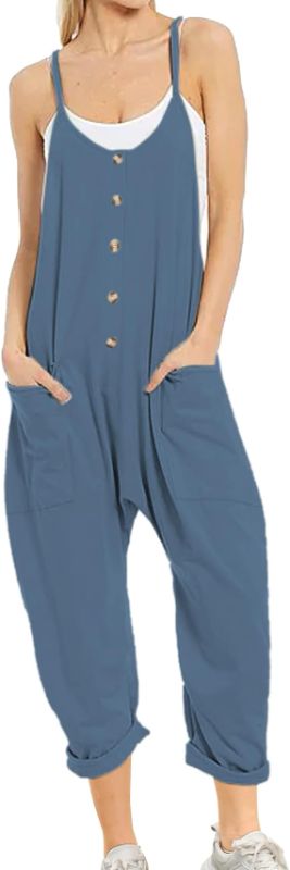 Photo 1 of Ainangua Women's Casual Sleeveless Jumpsuits Adjustable Spaghetti Strap Overalls Long Harem Pants Romper with Pockets Size L 