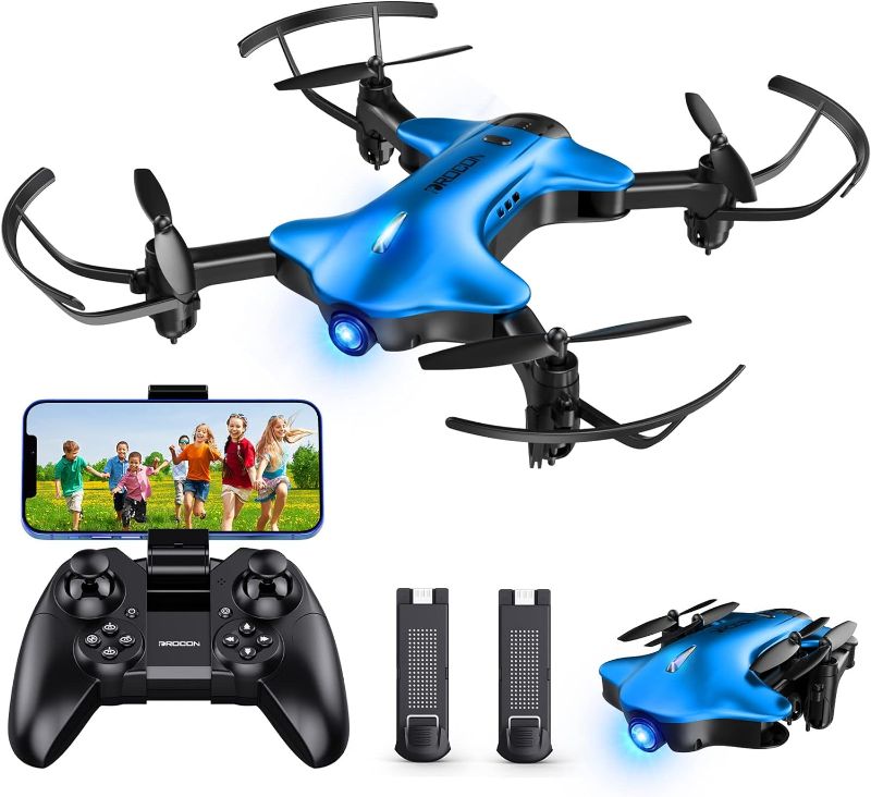 Photo 1 of Drone with Camera, DROCON Spacekey 1080P Remote Control Drone for Kids Beginners, FPV Drone App Control, Gravity Control, One-key Return, 2 Batteries, 3 Speed Modes, Foldable Arms,Blue 