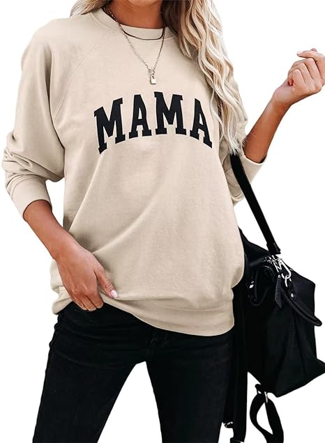 Photo 1 of Dressmine Womens Crewneck Mama Sweatshirt Raglan Long Sleeve Graphic Shirts Casual Print Pullover Tops 