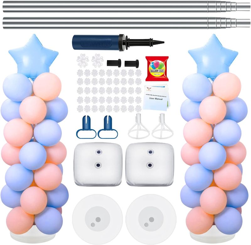 Photo 1 of 2 Set Balloon Column Kit for Floor, VETOGETHER 1-7 Feet Adjustable Balloon Columns Holder Stand Kit with Base, Tall Balloon Tower Stand Kit with Metal Pole, Ballon Pillars for Party Decorations 