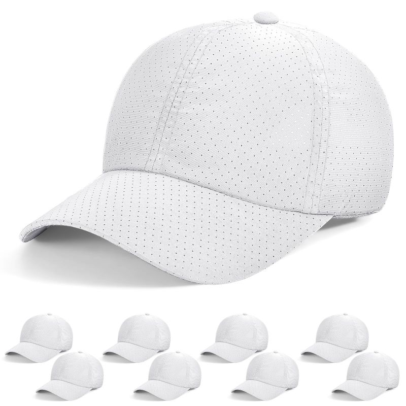 Photo 1 of 9 Pcs Mesh Baseball Cap Bulk Unisex Breathable Sun Hat Sports Running Hats Adjustable Size Plain Blank Trucker Hat One Size White