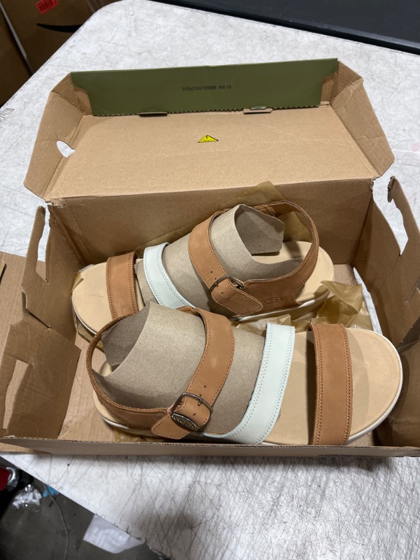 Photo 2 of KEEN Women's Ellecity Backstrap Open Toe Adjustable Comfortable Platform Wedge Sandal SIZE 11 Natural Leather/Clearly Aqua