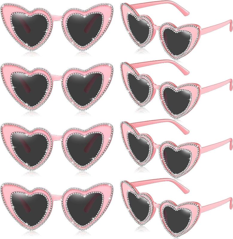 Photo 1 of Xuhal 8 Pair Heart Shaped Sunglasses for Women Bling Rhinestone Sunglasses Vintage Retro Heart Sunglasses Rhinestone Glasses PINK