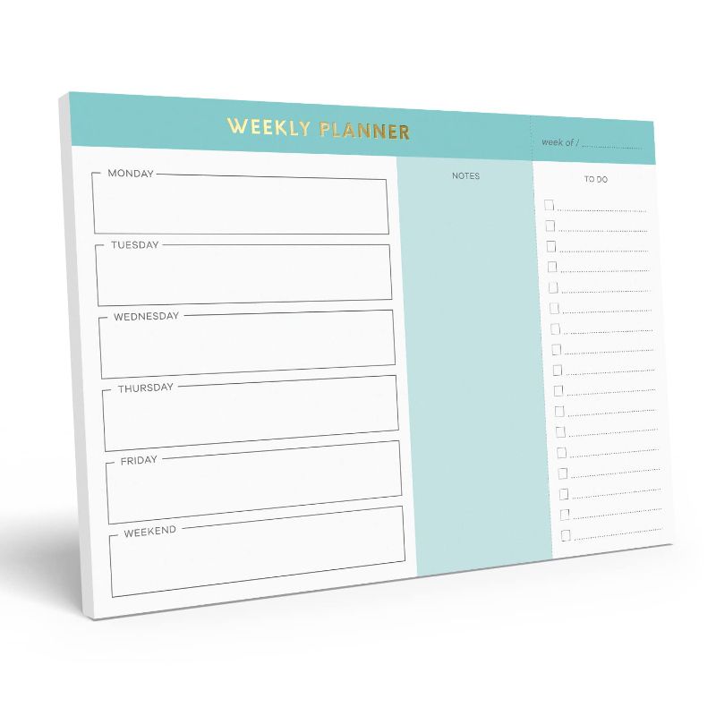 Photo 1 of Sweetzer & Orange Weekly To Do List Pad. Teal Gold Weekly Planner Notepad with Daily Planner Agenda Squares. 7x10” Day Planner 2022 2023 - Student Planner, Work Planner and Checklist Note Pad. Mint