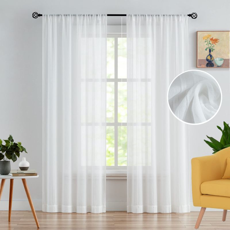 Photo 1 of  White Sheer Window Curtains Rod Pocket Semi Transparent Voile Drape Elegant Window Voile Panels for Nursery/Bedroom/Living Room/Apartment, 40x84 Inches, 2 Panels 40"x84"x2 White