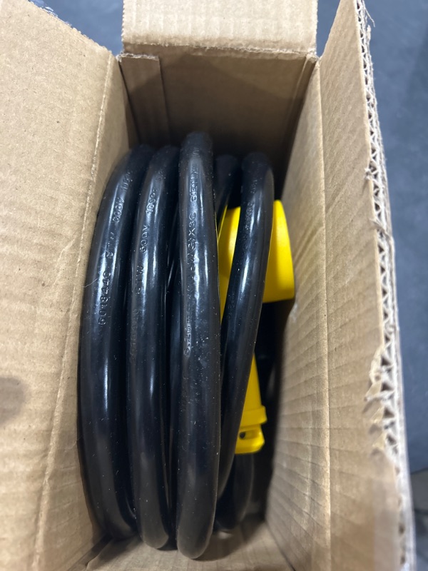 Photo 1 of 30 Amp RV Extension Cord 15 FT Outdoor with Grip Handle, Flexible Heavy Duty 10/3 Gauge STW 3 Prong RV Power Cord Waterproof with Cord Organizer, NEMA TT-30P to TT-30R, Black-Yellow, ETL Listed POWGRN 15 FT-30 A Yellow