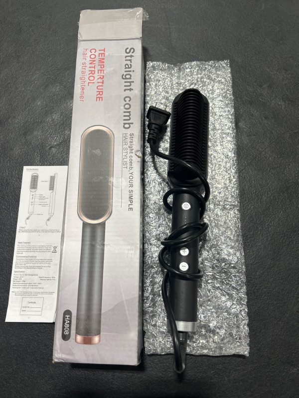 Photo 2 of 2023 New Negative Ion Hair Straightener with 5 Temp, 2 in 1 Brush and Curler, Portable Electric Straightening Heated Styling Comb 10s Fast Heating Anti-Scald (Black) 